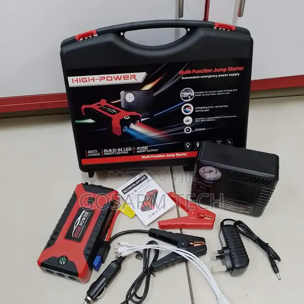 Emergency LED Light Power Bank Car Jump Starter Kit with Compressor - 1