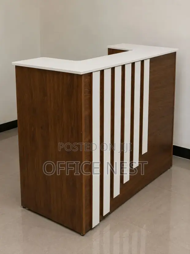 Executive L-Shaped Reception Desk - Walnut & White - 1