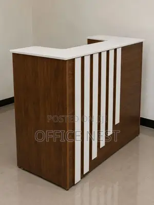 Executive L-Shaped Reception Desk - Walnut & White