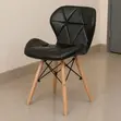 Stylish Padded Leather Dining Chair with Wooden Legs - 2