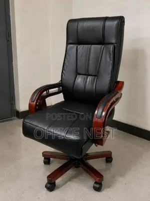 High-Back Leather Executive Office Chair with Wooden Arms