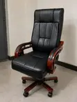 High-Back Leather Executive Office Chair with Wooden Arms - 1