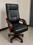 High-Back Leather Executive Office Chair with Wooden Arms - 5