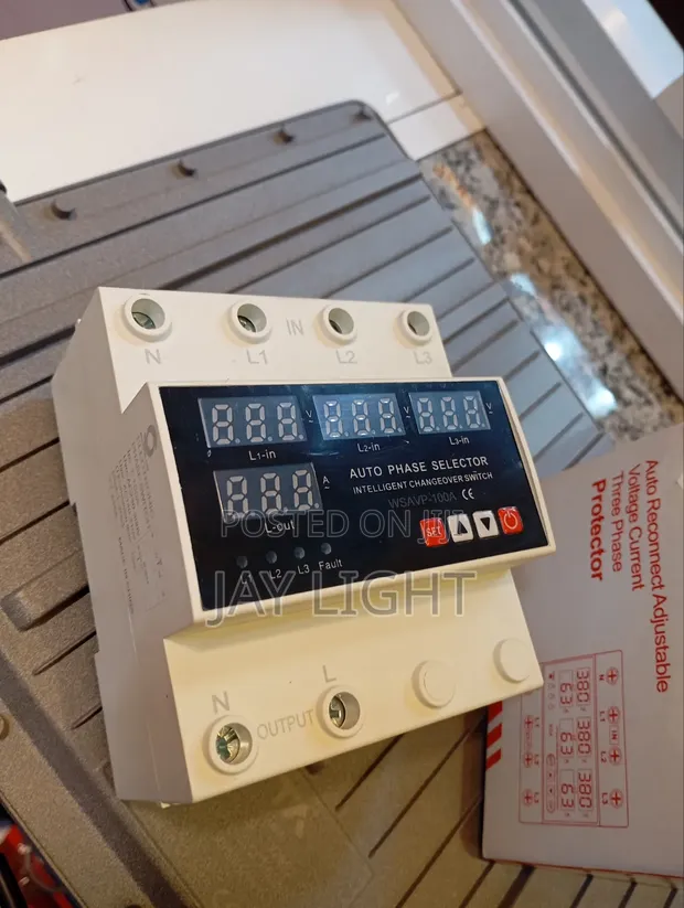 100A 3P Din Rail Phase Selector Over/Under Voltage Protector - 1