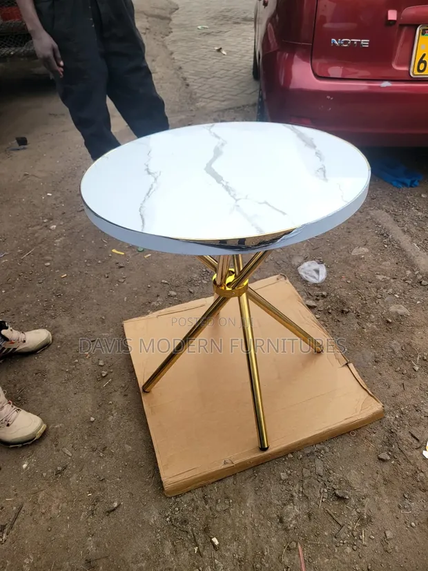 Luxury Round Coffee Table - Marble Effect Top, Gold Legs - 1