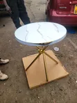 Luxury Round Coffee Table - Marble Effect Top, Gold Legs - 1