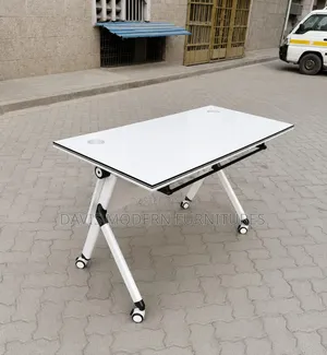 White Foldable Conference Table with Wheels