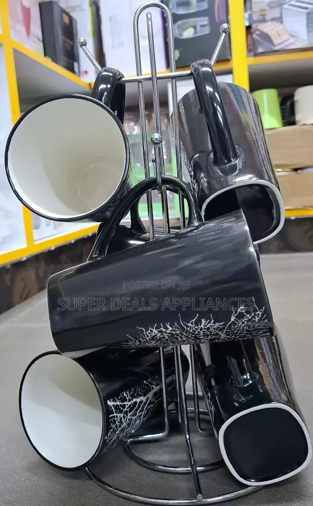 6 Piece Black Tree Mugs - 1