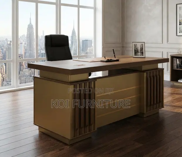 1.4M Golden Executive Desk with Lock Drawers - 1