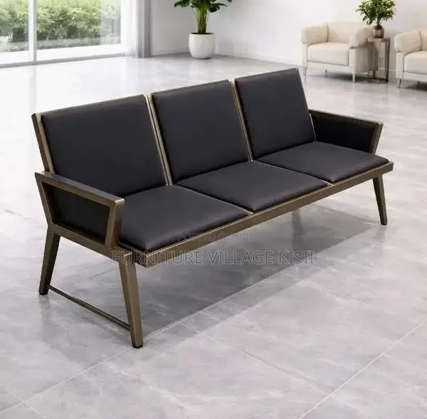 3-Seater Leather Reception Bench - 1
