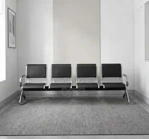 4-Seater Padded Office Waiting Bench - Black Leather