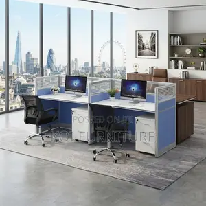 Two-User Straight Office Workstation - Blue