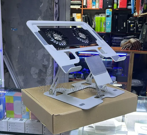 Heavy Duty Laptop Holder with Phone Mount & Dual Fans - 1