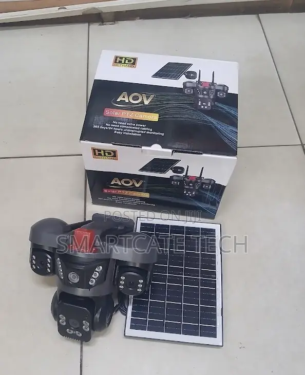 AOV V380 Solar 4G CCTV Camera - 3 Lens HD Security - 1