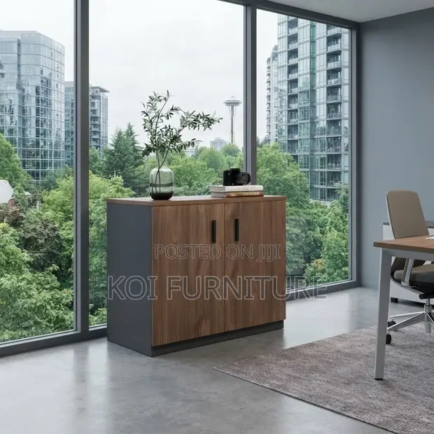 Executive Credenza - Two Doors, Polished Wood - 1