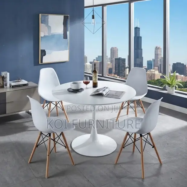 White 4-Seater Modern Eames Style Dining Set - 1