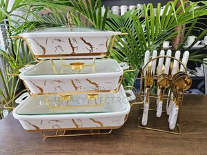 3-Piece White Gold Ceramic Chafing Dish Set
