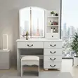 White Glossy Makeup Vanity Set with Mirror - 1