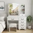 White Glossy Makeup Vanity Set with Mirror - 5