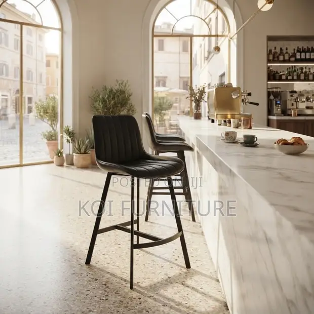 Ergonomic Leather Barstool with Backrest Support - 1