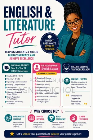 Mwalimu wa Fasihi ya Kiingereza (Online/Homeschool) - IGCSE, Madarasa ya Watu Wazima