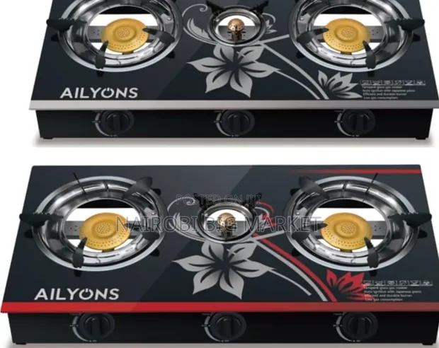 Ailyons 3 Burner Glass Top Gas Cooker - 1