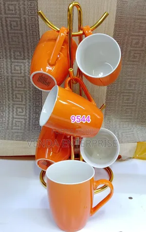 Ceramic Orange Mugs (Set of 6)