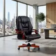 Executive Leather High Back Office Chair with Mahogany Armrests - 1
