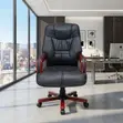 Executive Leather High Back Office Chair with Mahogany Armrests - 3