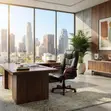 Executive Leather High Back Office Chair with Mahogany Armrests - 5