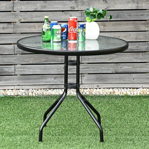 Outdoor Bistro Dining Table - Black Glass Top - 1