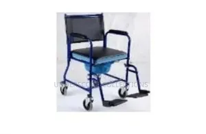 Blue Steel Commode Wheelchair with Padded Seat