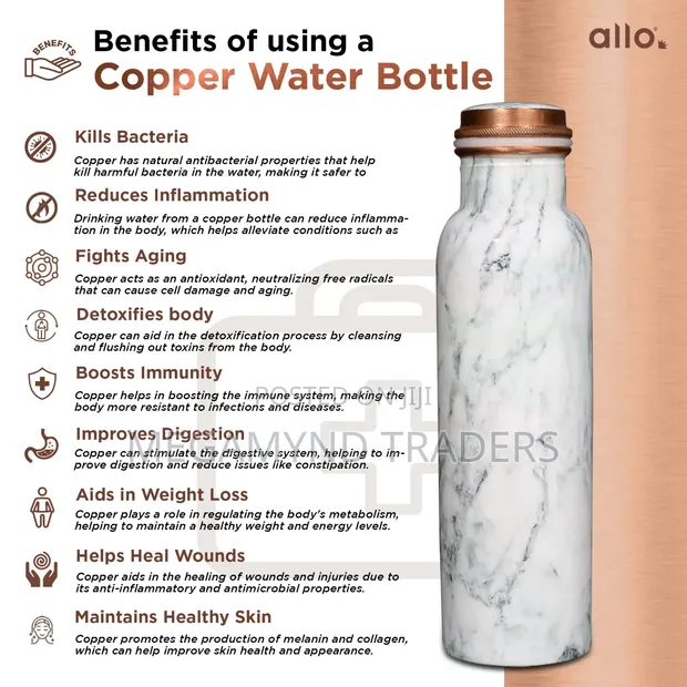 Printed Pure Copper Water Bottle / 1 LTR - 1