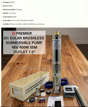 Premier 400W Solar Brushless Submersible Pump - Kimo cha 55m, Tundu la 1.5"