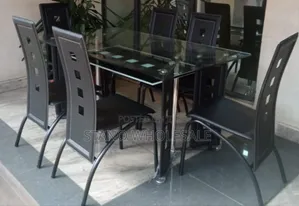 Meza ya Kulia ya Viti 6 vya Kifahari na Viti vya Ngozi