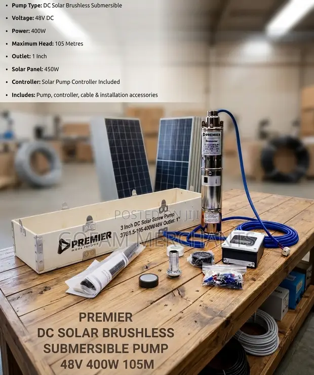 Premier DC Solar Submersible Pump 48V 400W 105M - 1