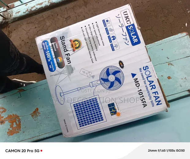 18" Solar-Electric Stand Fan - Rangi Nyepesi, Kelele Kidogo - 1