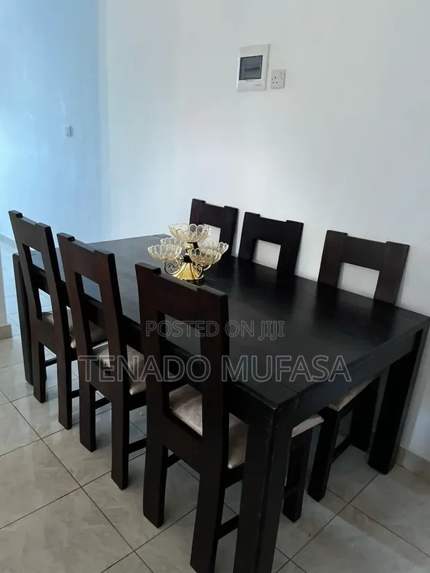 6-Seater Black Mahogany Dining Table Set - 1