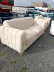 Kiti cha Sofa cha 3-Seater Rangi ya Cream na Miguu ya Dhahabu - 2