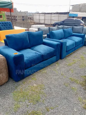 Seti ya Sofa ya Bluu ya Viti 2 na Vituo vya Kombe