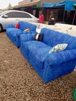 Kiti cha Sofa cha 2-Seater cha Bluu chenye Urembo wa Nailhead - 2
