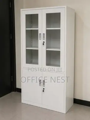Office Storage Cabinet with Glass Doors & Shelves | Lockable