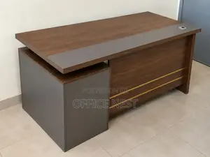Modern Managerial Desk with Side Storage - Walnut & Grey
