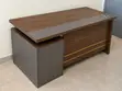 Modern Managerial Desk with Side Storage - Walnut & Grey - 1