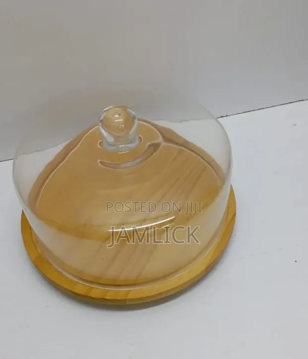 Dome Shape Glass Cake Cover with Bamboo Base - 1