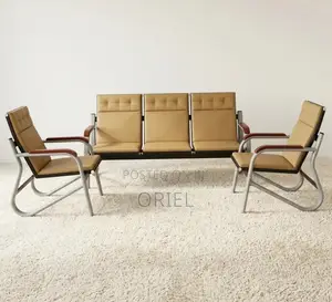 5 Seater Office Reception Sofa - Brown Leather