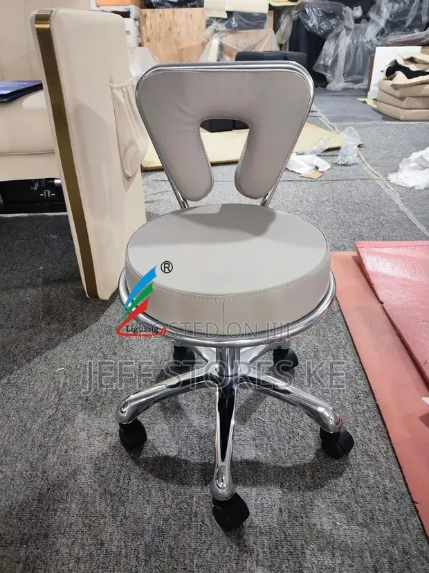 White Silver Adjustable Stool with Backrest - 1