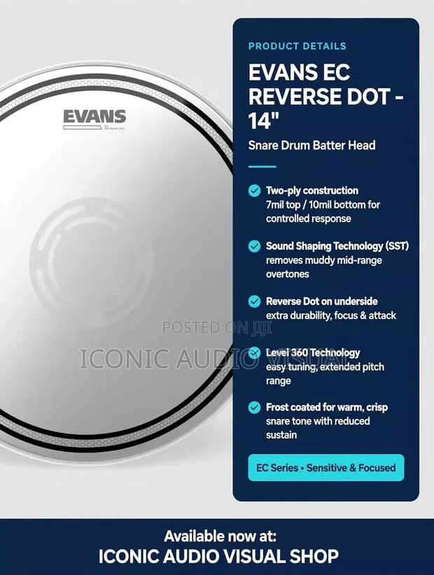 Evans EC Reverse Dot 14" Snare Drum Head - 1