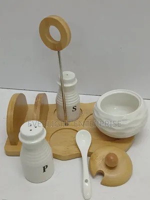 Ceramic Salt, Pepper, Sugar Dish Set with Serviette Holder