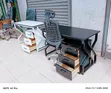 Office Desk with Metallic Frame, Grey Lockable Drawer, and Chair - 1